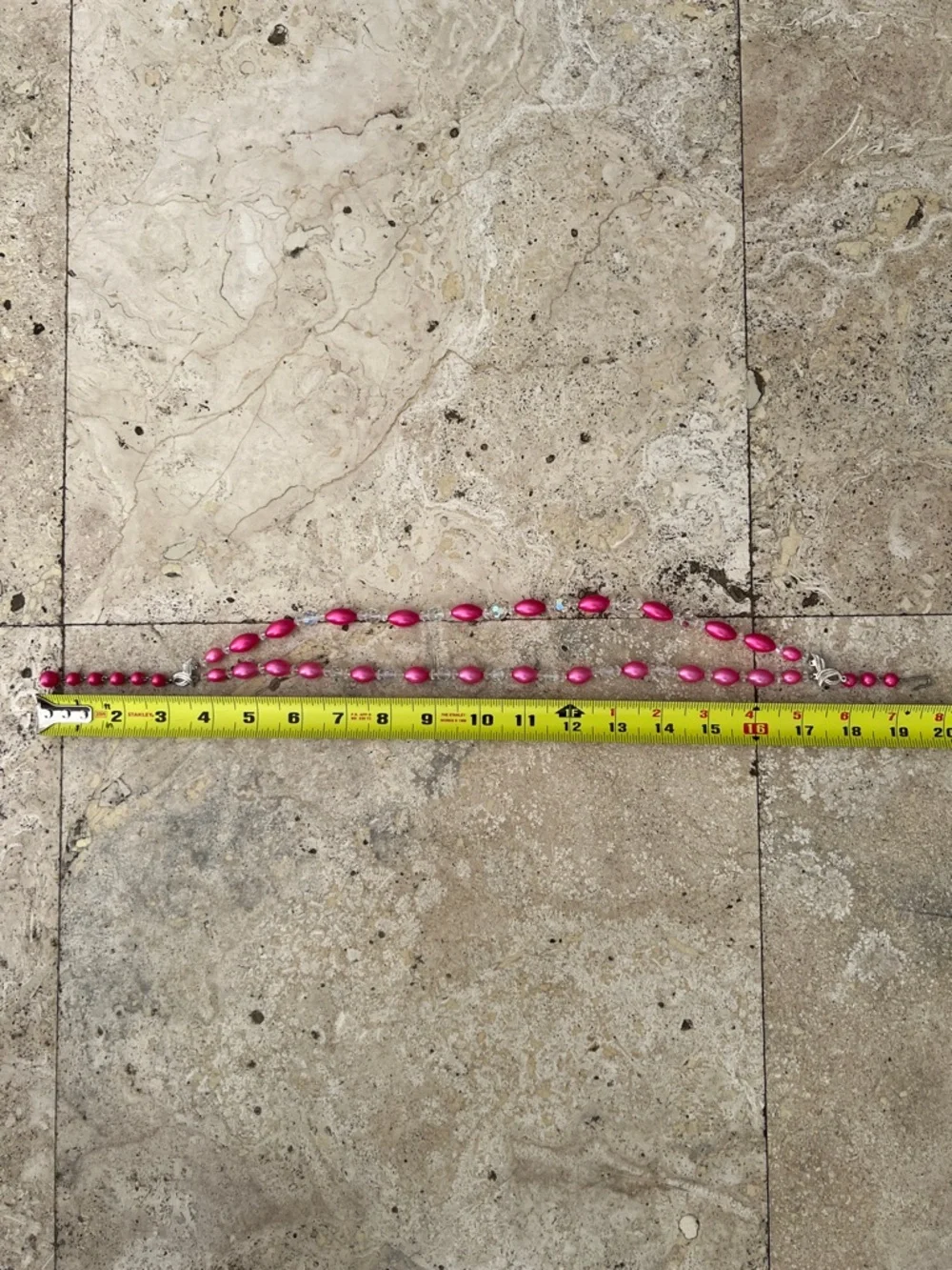 VINTAGE Fuchsia Pink Double-Strand Beaded Choker Necklace with Glass Crystals - Picture 6 of 7